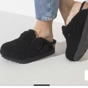 Birkenstock papillon Boston big buckle black Sherpa sz39